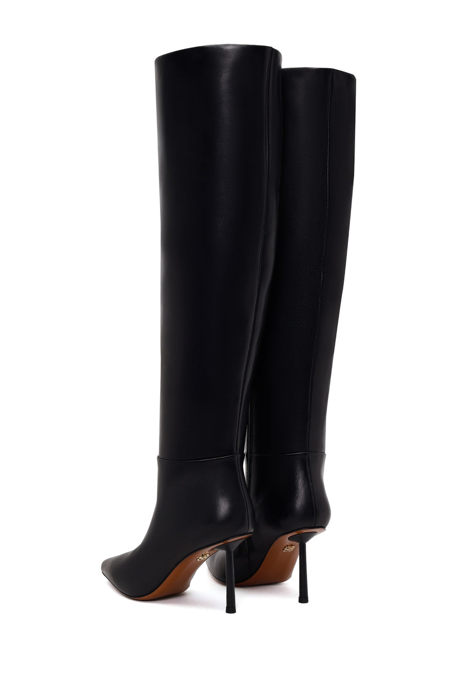 Woman Black Zip Closure Stiletto-Heel Leather Boots
