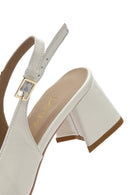 Women's Beige Ankle Buckle Open Back Low Thick Heel Patent Leather Shoes | Derimod