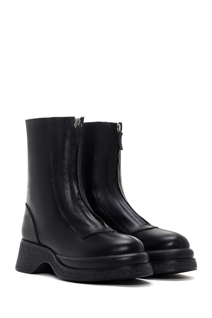Women's Black Thick Soled Zippered Leather Classic Boots