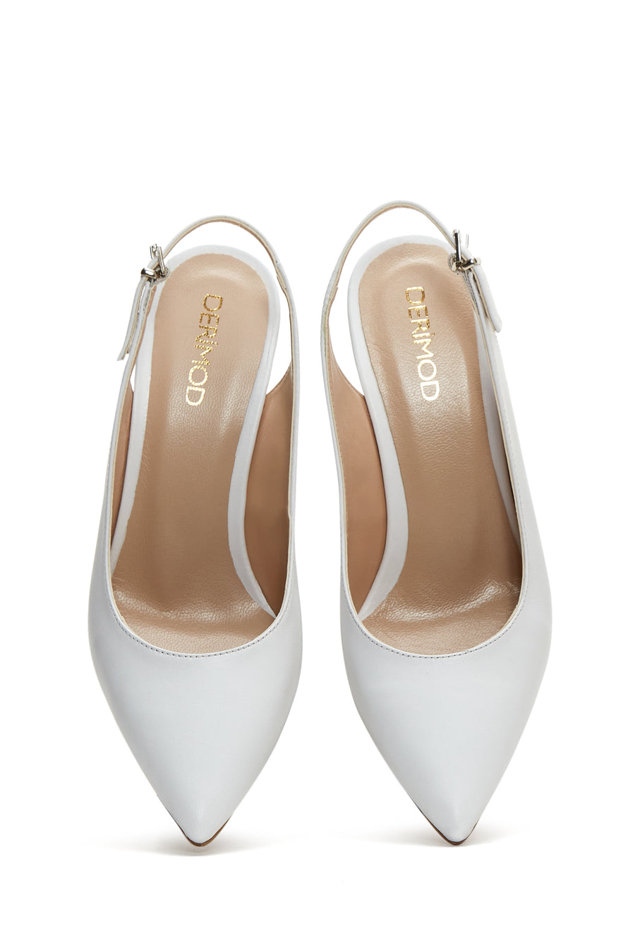 Women's White Leather Heeled Shoes