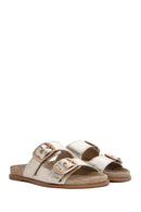 Women's Gold Buckled Metallic Leather Slippers | Derimod