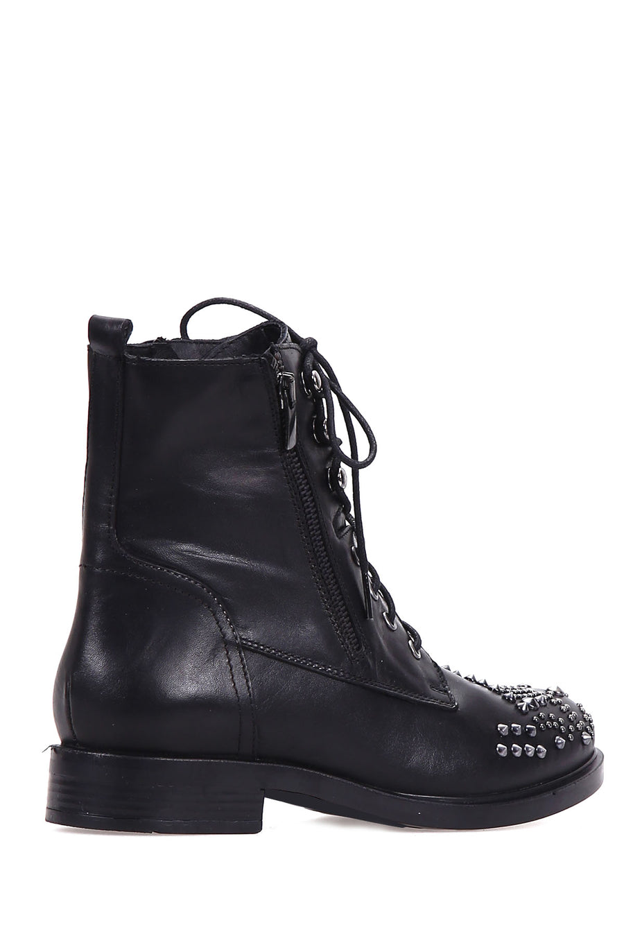 Women's Studded Leather Boots with Zipper Detail