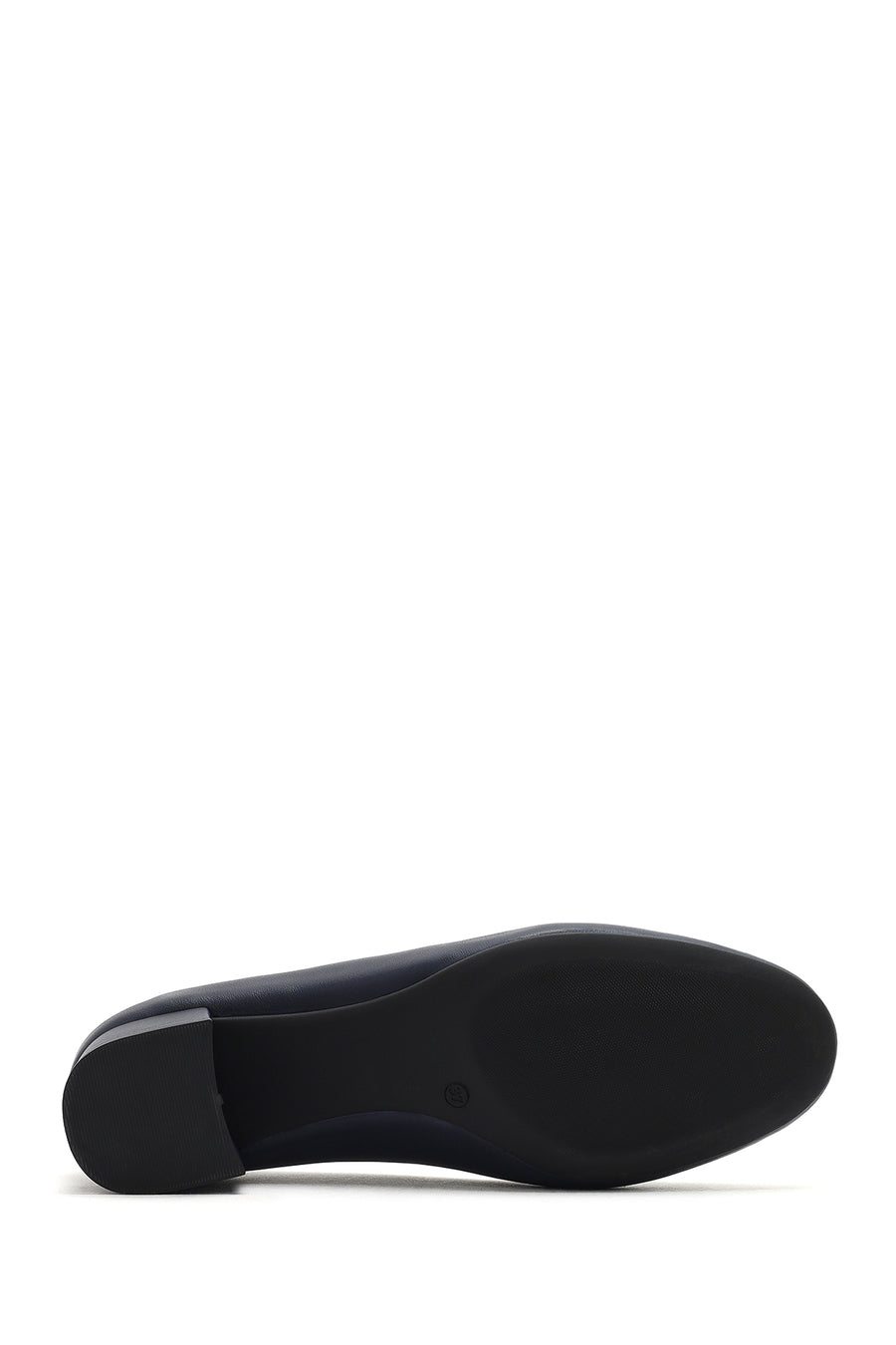 Women's Navy Blue Short Chunky Heeled Leather Shoes