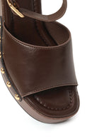 Woman Brown Ankle-Buckle Wedge-Heel Sandals | Derimod