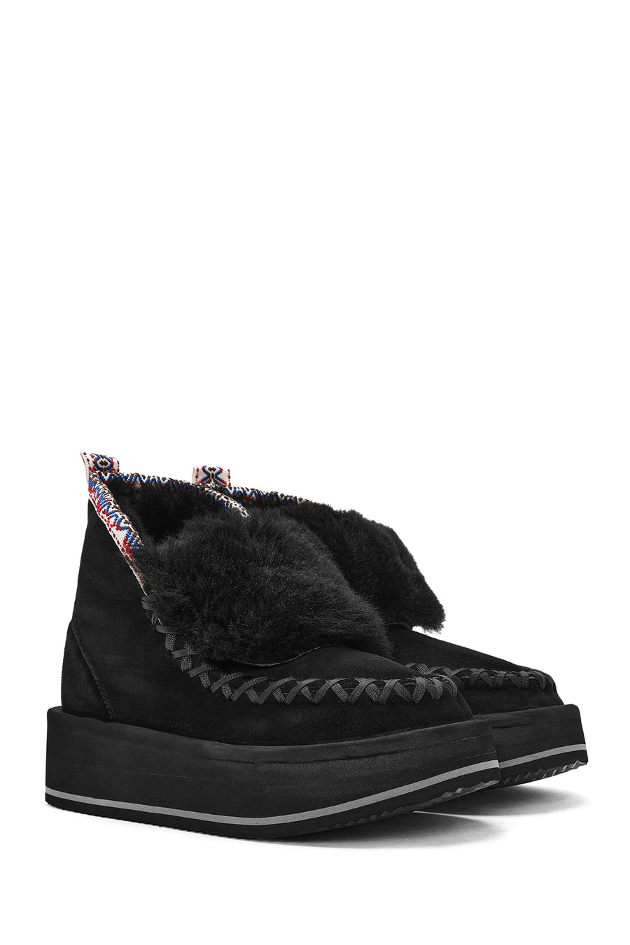 Women's Black Thick-Soled Fur Suede Leather Boots