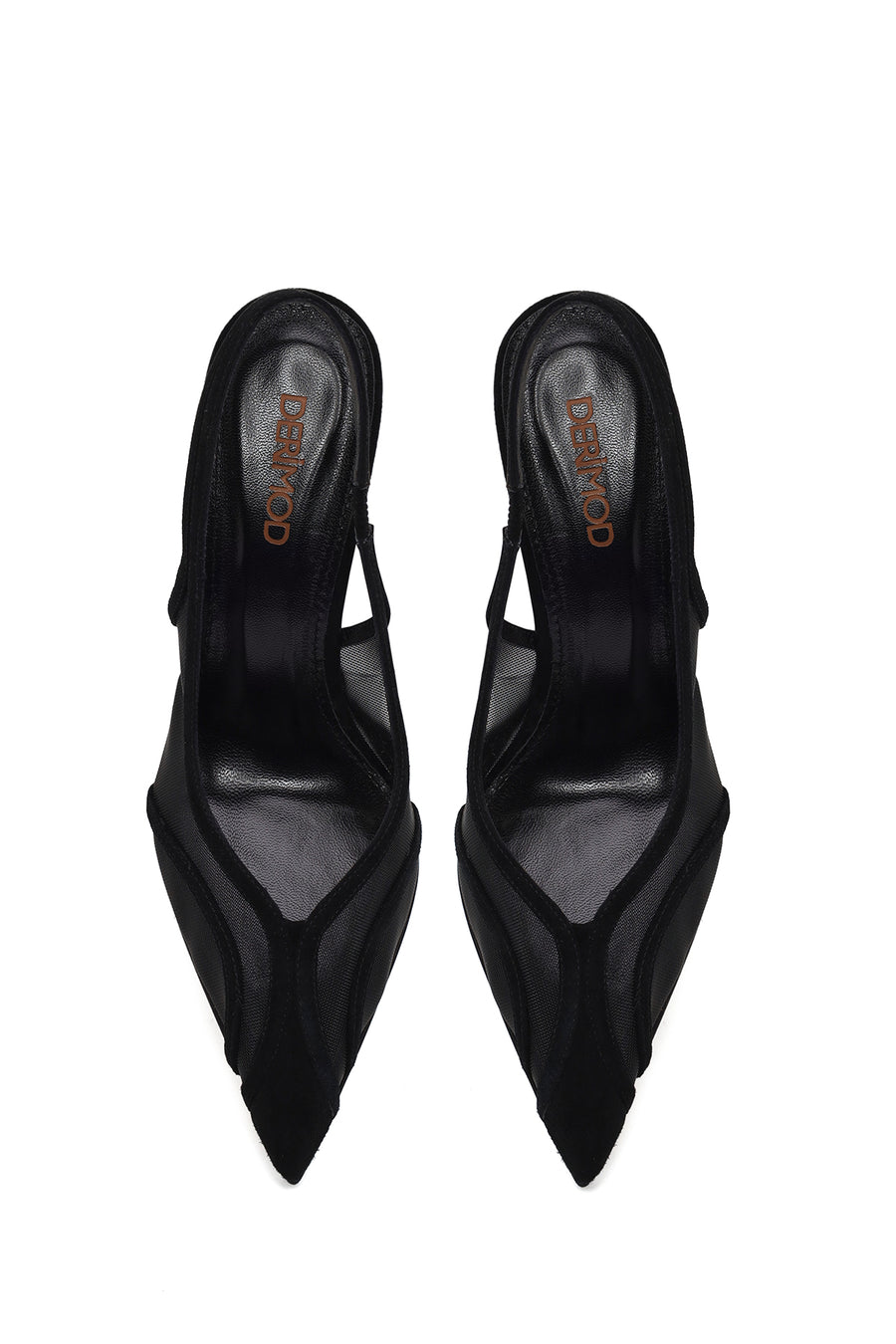 Woman Black High Thin Heeled Backless Suede Shoes