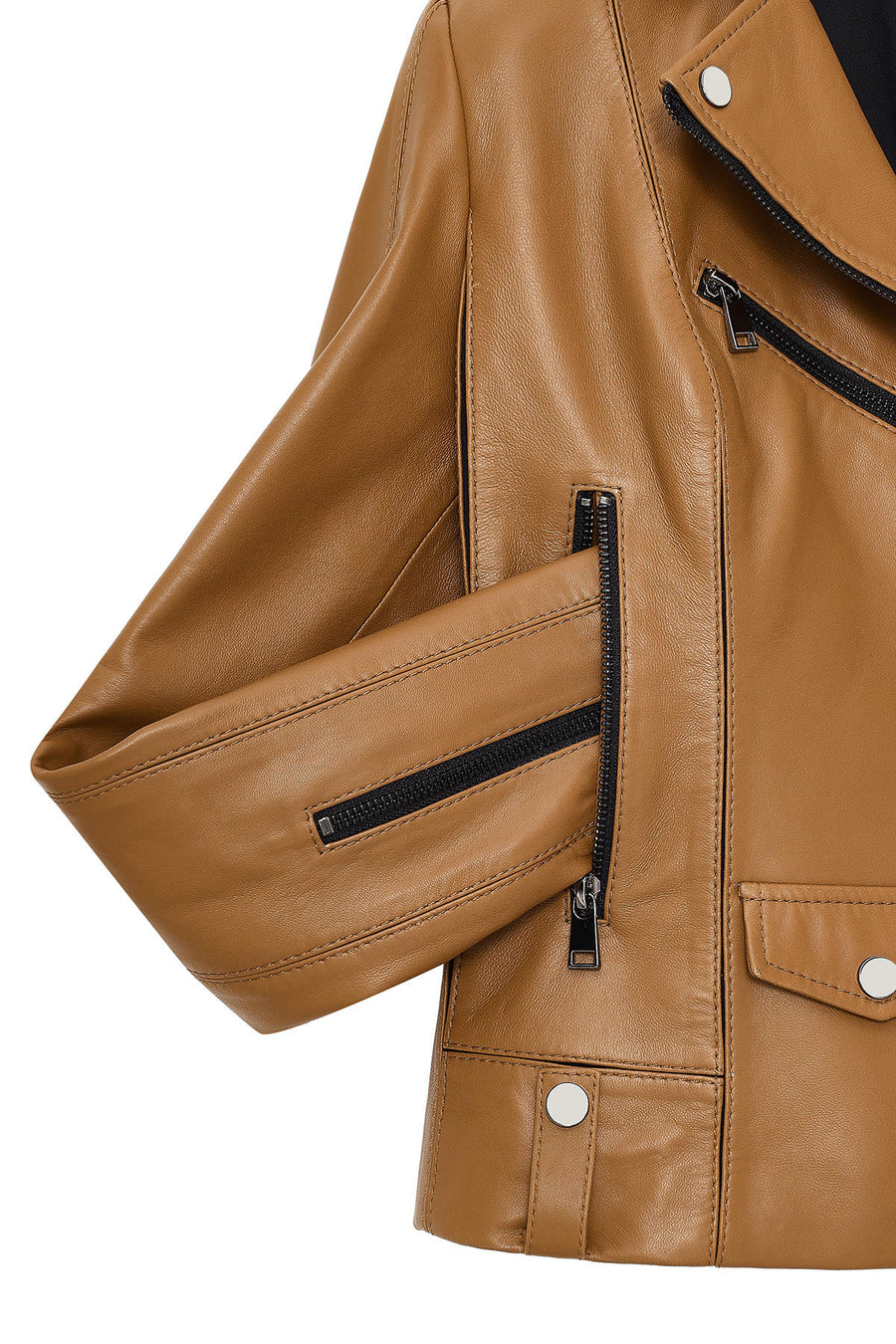 Bella Kadın Camel Biker Kısa Deri Ceket