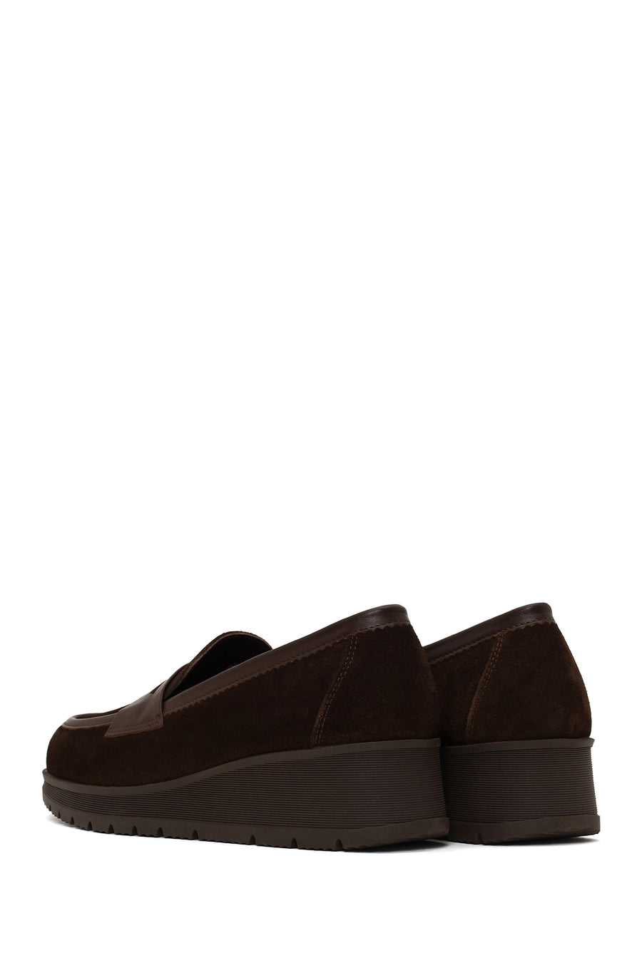 Woman Brown Buckled Wedge Suede Comfort Loafer
