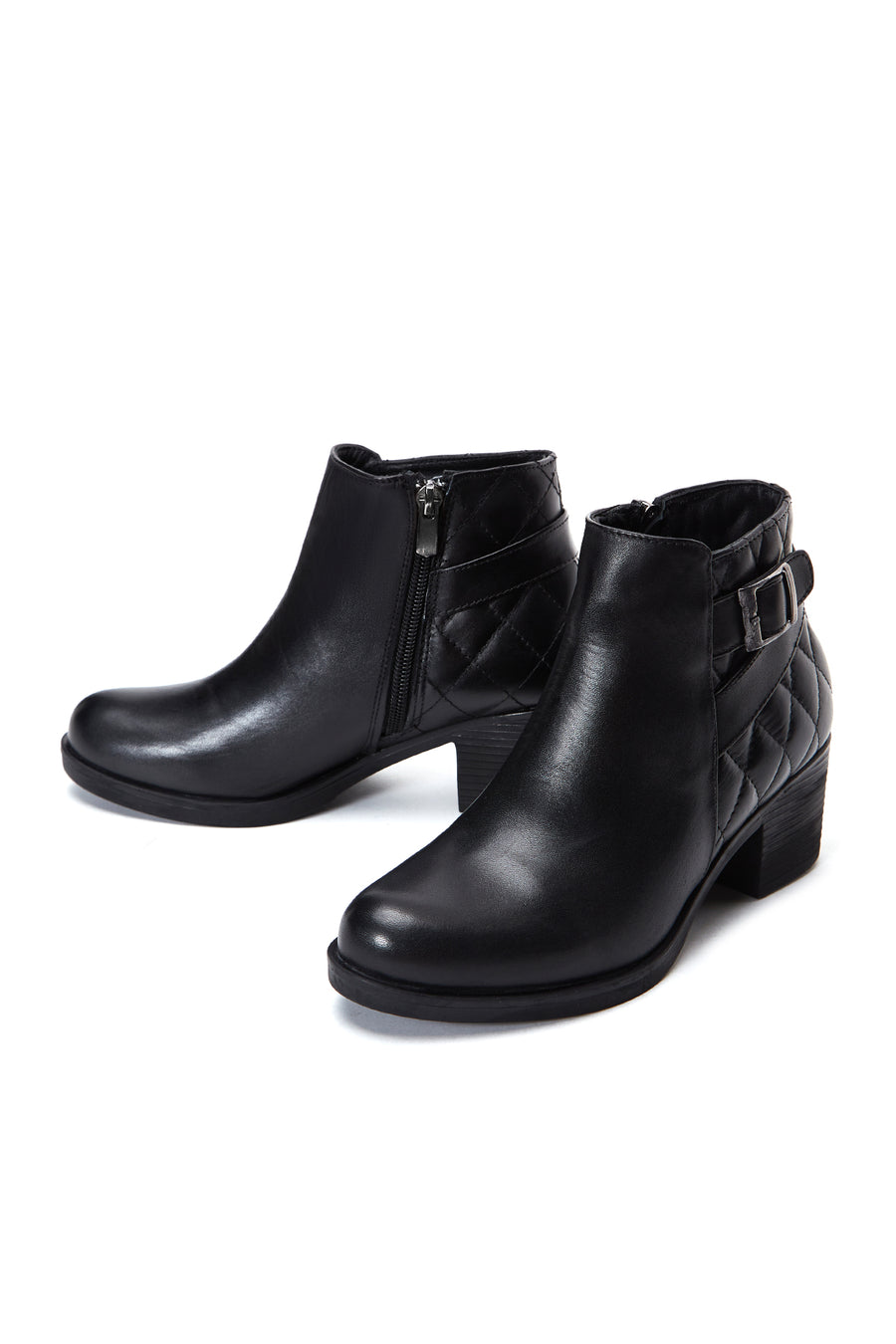 Women's Black Leather Heeled Bootie