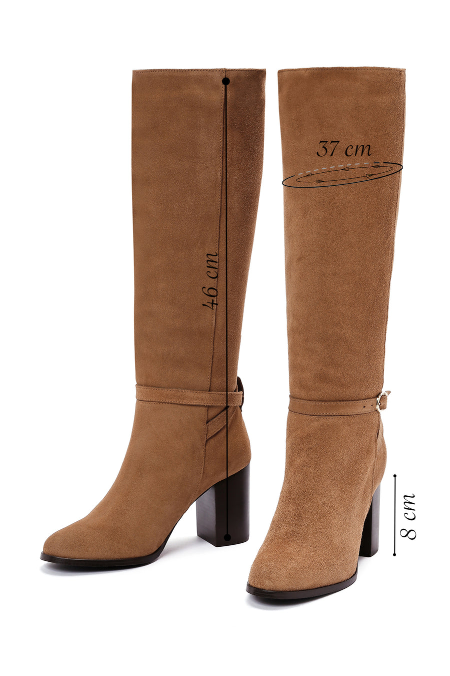 Women's Tan Suede Leather Heeled Boots