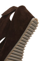 Women's Brown Back Strap Wedge Heel Suede Leather Sandals | Derimod