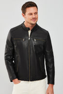Demar Men's Black Slim-Fit Leather Jacket | Derimod