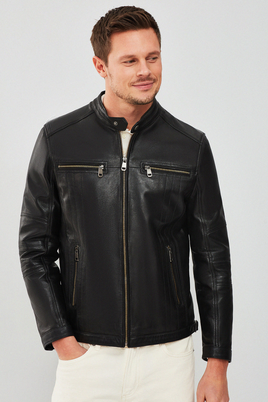 Demar Men's Black Slim-Fit Leather Jacket