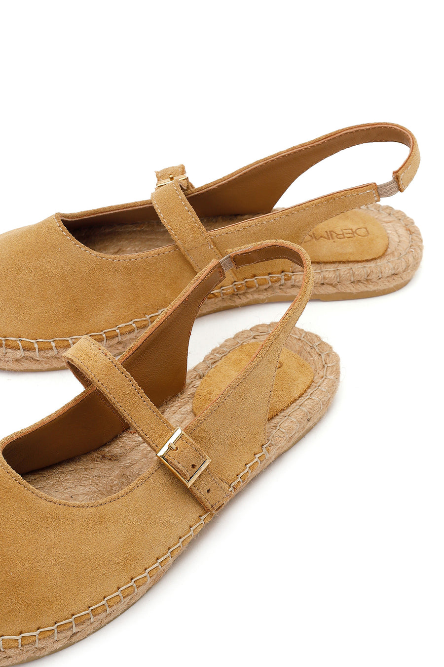 Women's Camel Suede Leather Espadrilles with Buckle