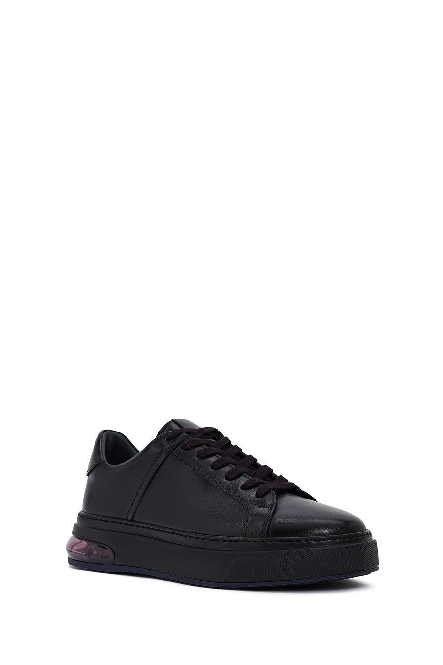 Men's Black Lace-Up Thick Sole Leather Sneakers