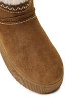 Women's Tan Chunky-Soled Suede Teddy Boots | Derimod