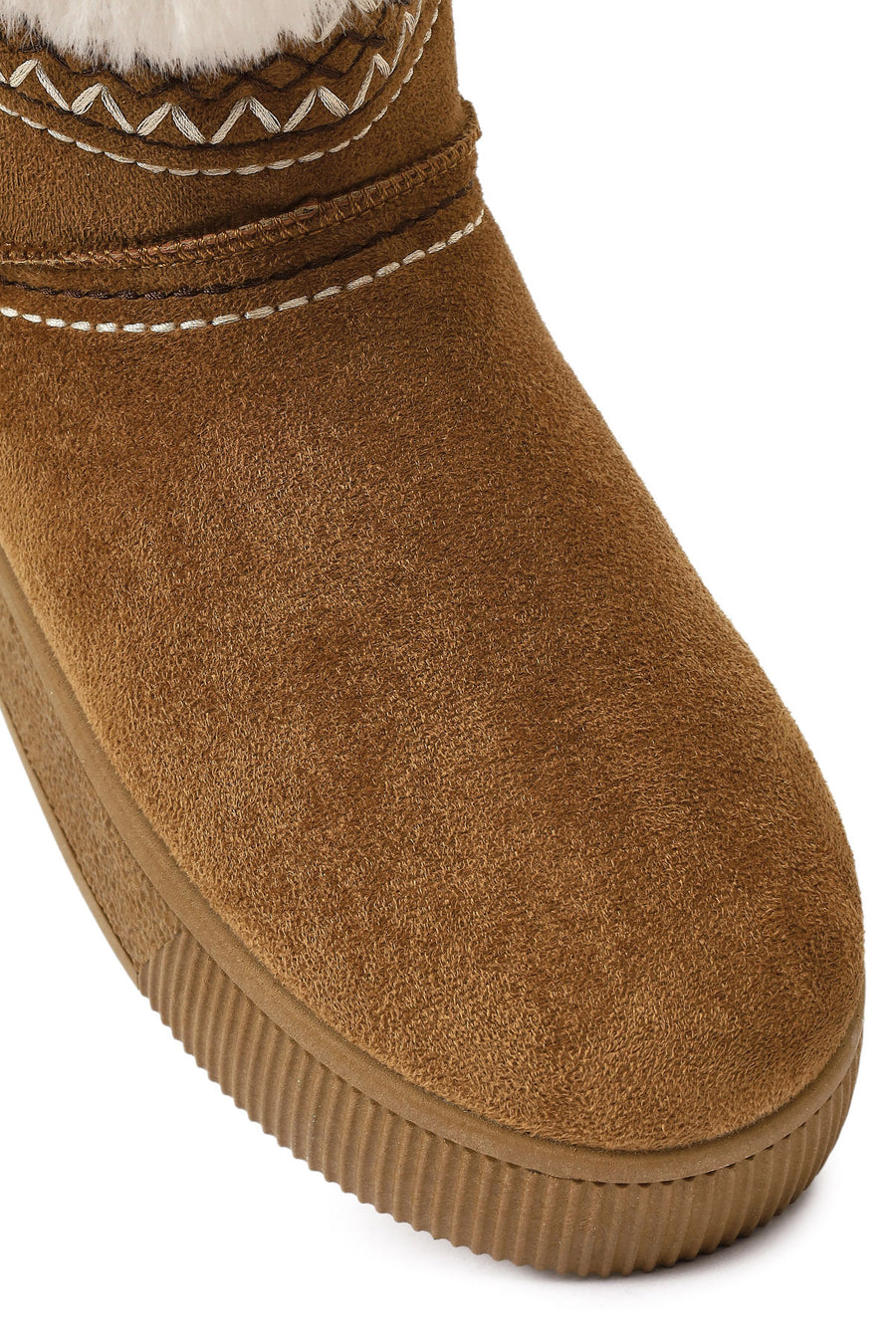 Women's Tan Chunky-Soled Suede Teddy Boots
