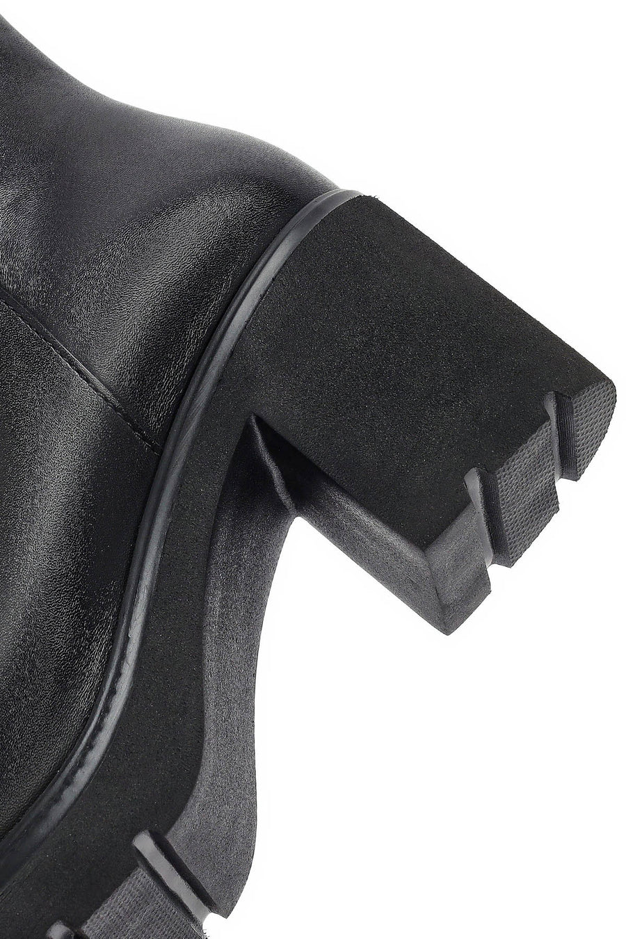 Women's Black Zippered Thick Heeled Leather Boot