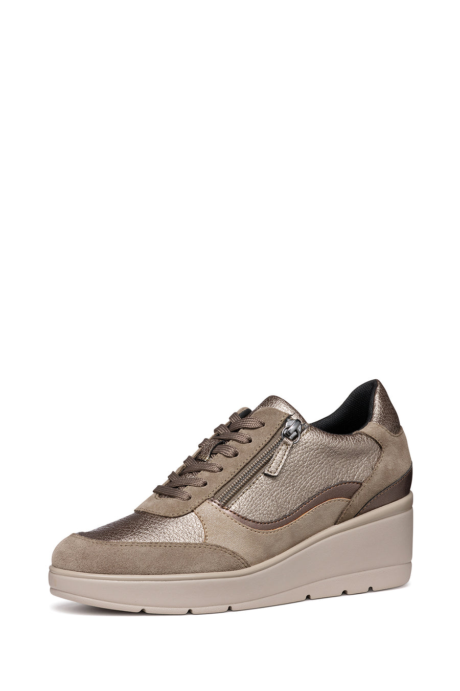 Geox Women's Mink Ilde Taup Lace-Up Thick-Soled Sneaker