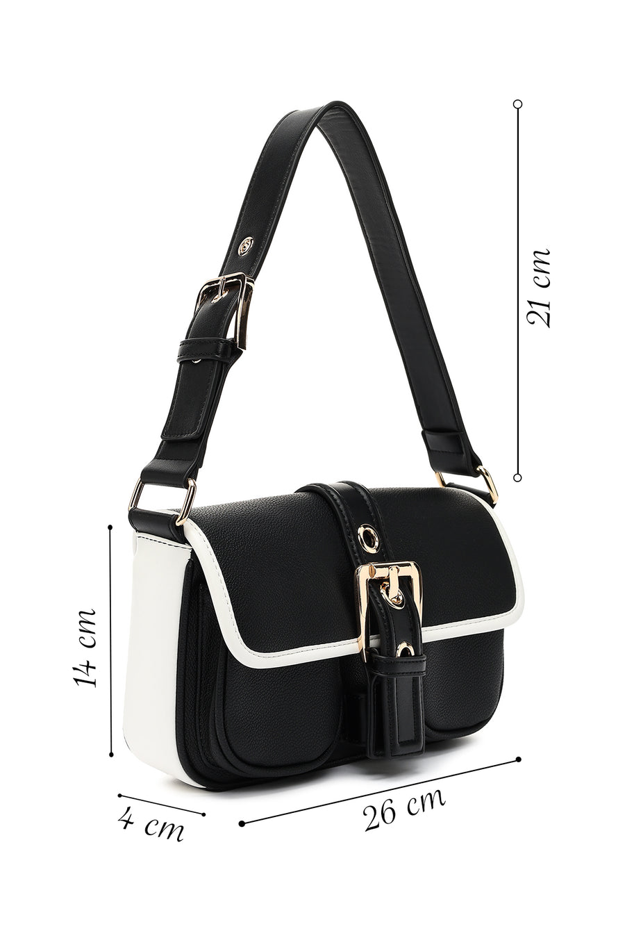 Women's Black Buckle Detailed Shoulder Bag