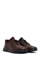 Erkek Kahverengi Bağcıklı Deri Sneaker | Derimod