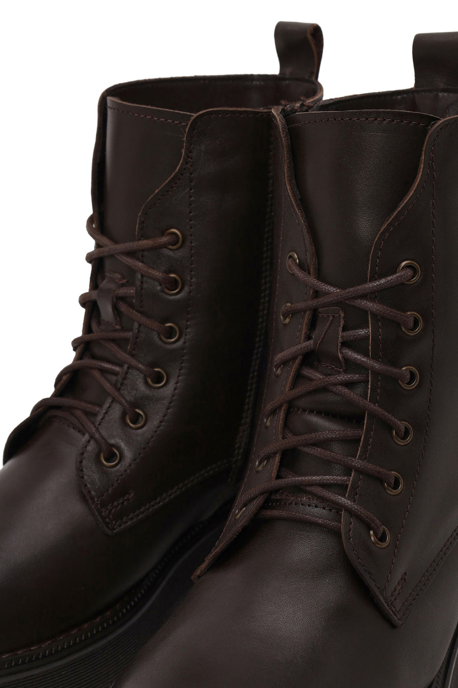 Woman Brown Zip Closure Thick-Soled Leather Combat Boots
