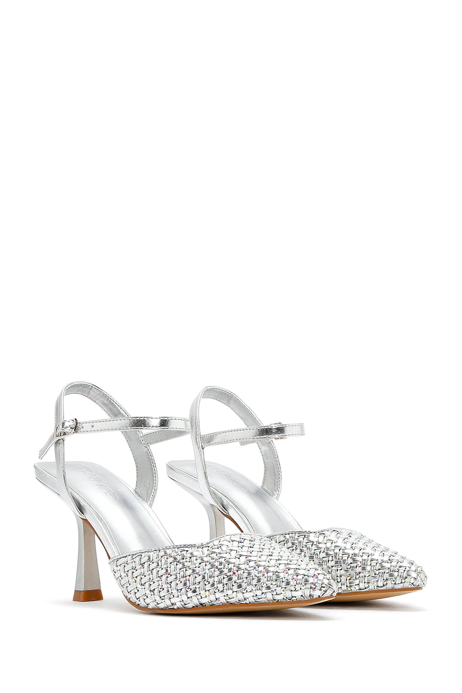 Women's Grey Ankle Buckle Braided Thin Heeled Shoes