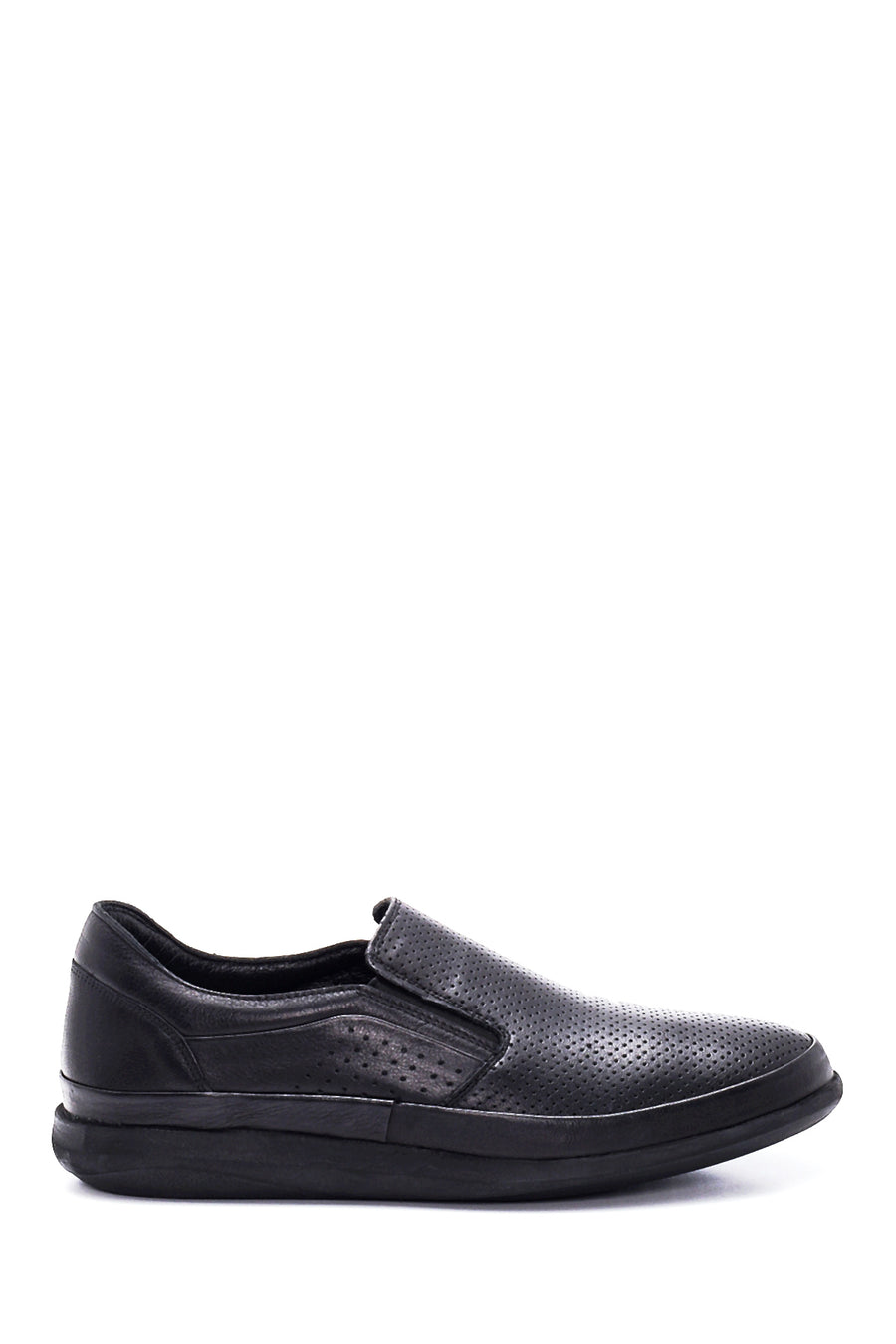 Men's Black Leather Perforated Sports Loafer 22SFD6700DI | Derimod