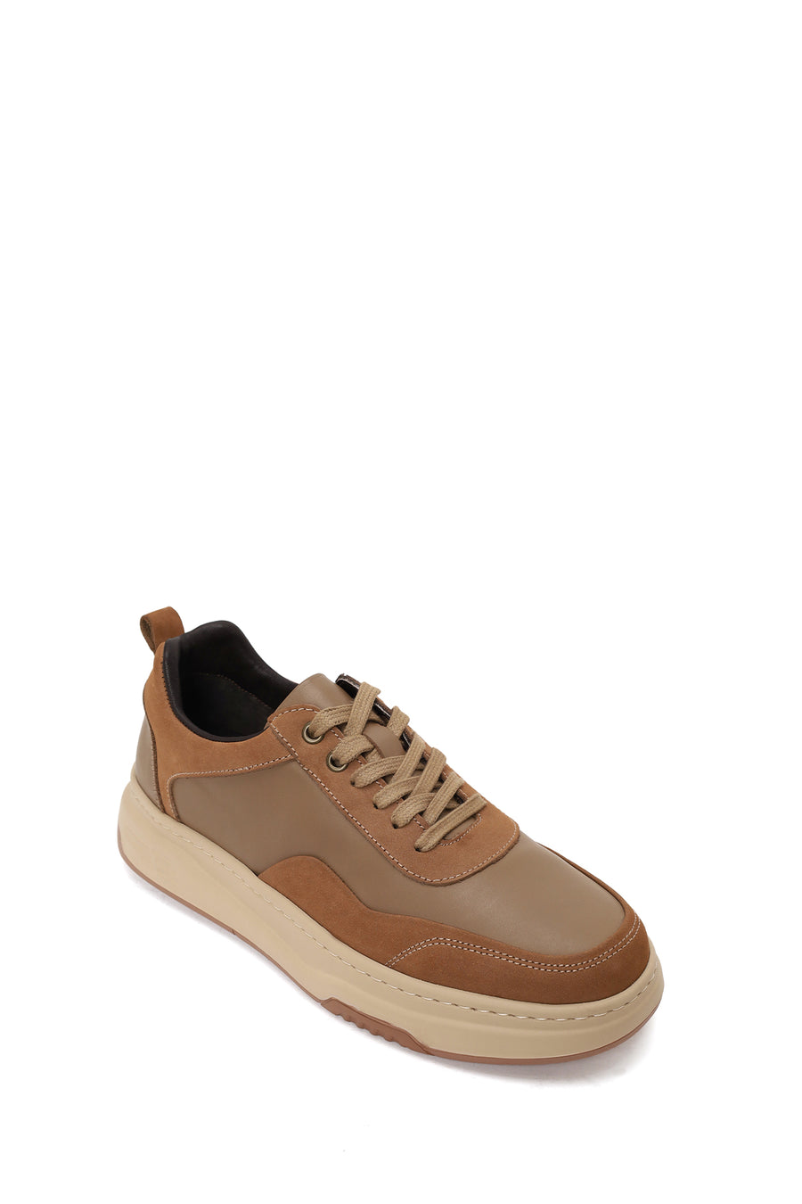 Male Mink Lace-Up Thick-Soled Leather Sneaker
