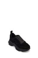 Kadın Siyah Bağcıklı Kalın Tabanlı Süet Deri Sneaker | Derimod