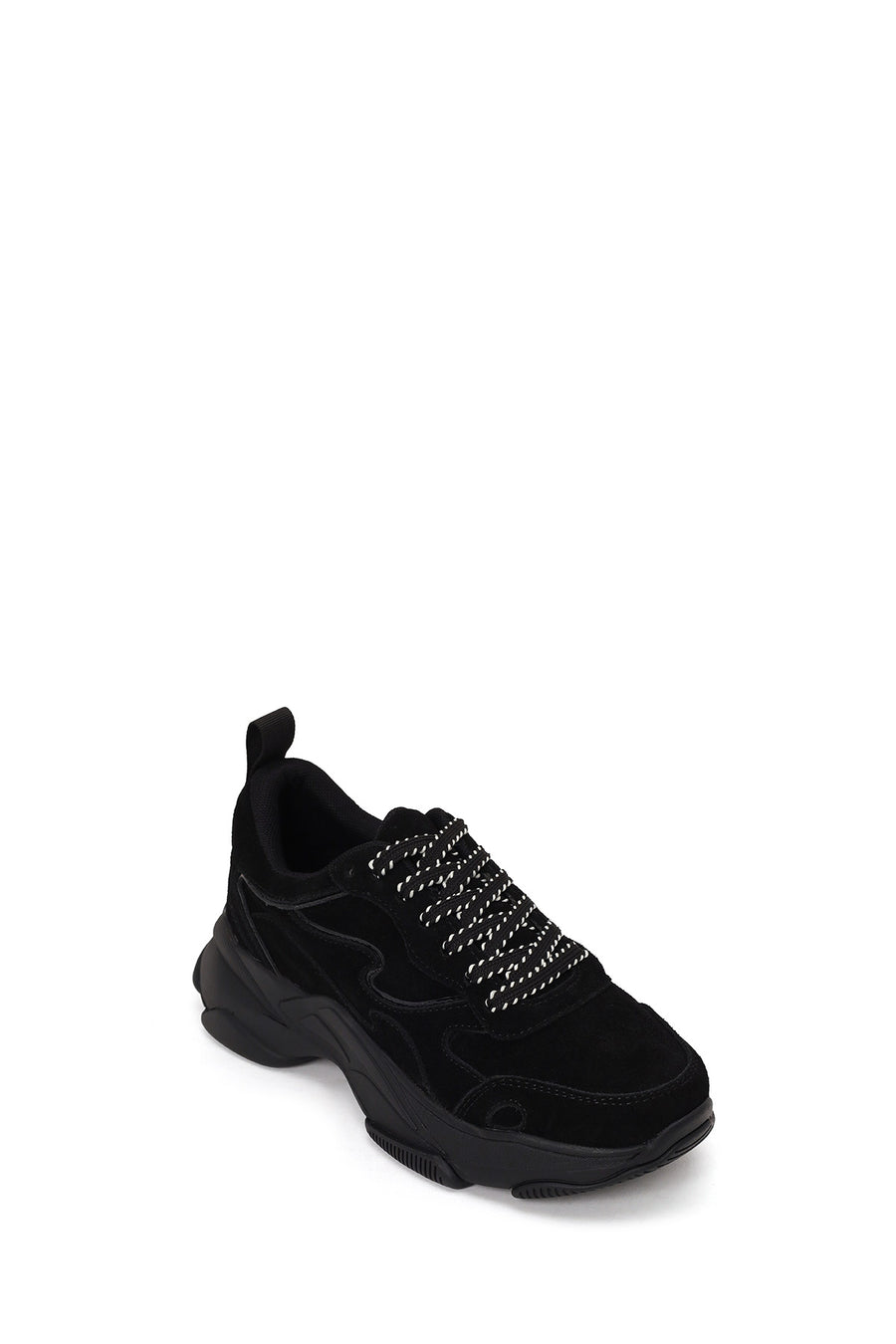 Kadın Siyah Bağcıklı Kalın Tabanlı Süet Deri Sneaker
