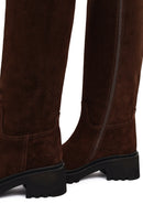 Women's Brown Zip-Up Chunky Sole Suede Leather Boots | Derimod