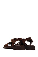 Woman Brown Ankle-Buckle Suede Leather Sandals | Derimod