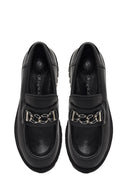 Kadın Siyah Kalın Tabanlı Tokalı Deri Maskülen Loafer | Derimod