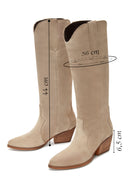 Women's Beige Suede Leather Heeled Cowboy Boots | Derimod