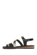 Women's Black Buckled Metallic Leather Bodrum Sandals | Derimod