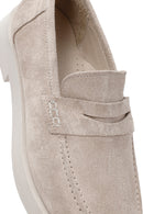 Women's Beige Suede Leather Masculine Loafer | Derimod