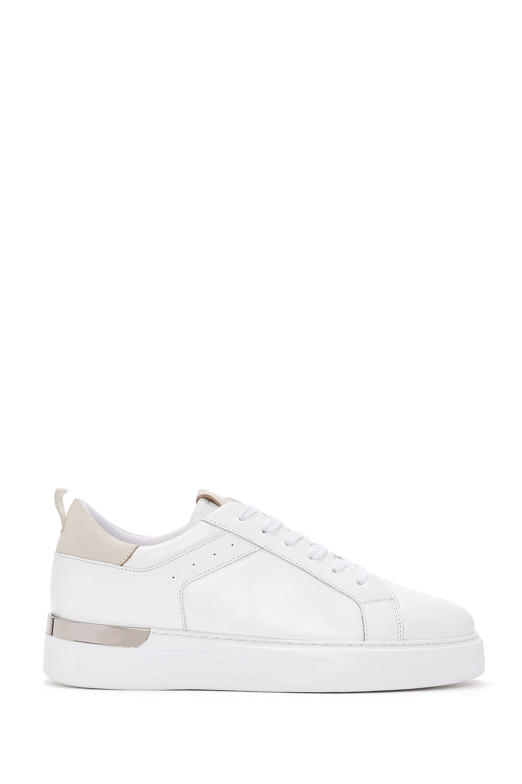 Erkek Beyaz Bağcıklı Deri Sneaker