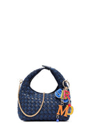 Women's Blue Long Strap Braided Mini Handbag | Derimod