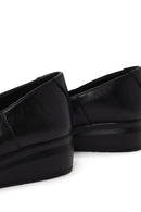 Woman Black Short Wedge-Heel Leather Comfort Shoes | Derimod