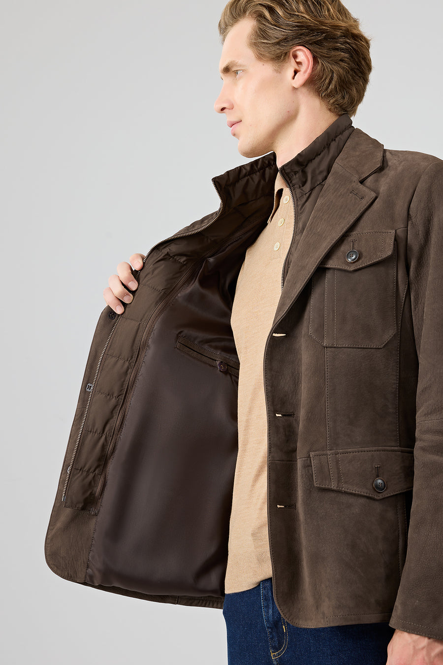Sacramento Men's Brown Nubuck Leather Jacket