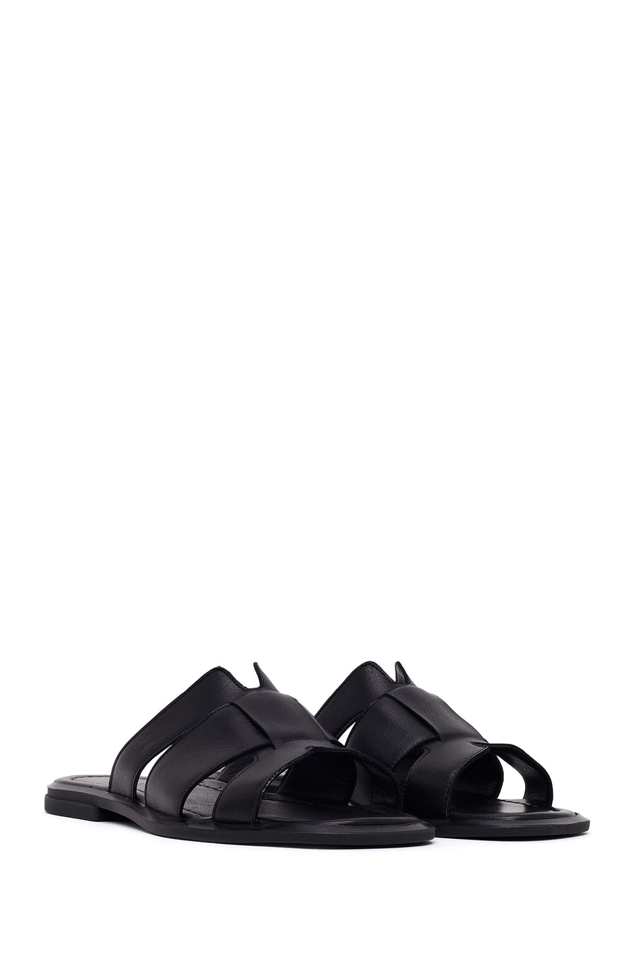 Woman Black Leather Slippers
