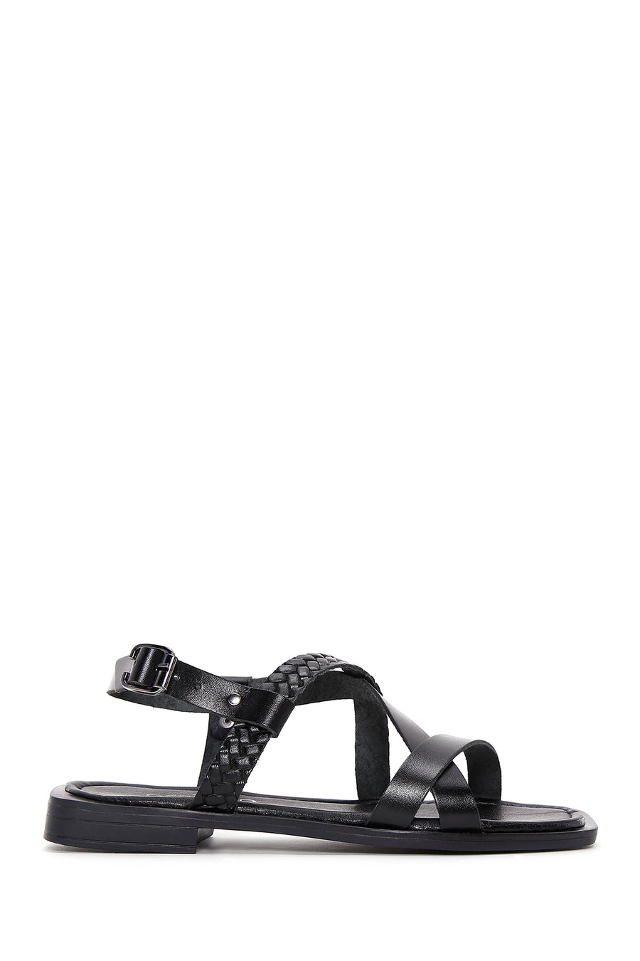 Women's Black Knitted Detailed Leather Bodrum Sandals 25SFD331718 | Derimod