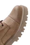 Men's Green Lace-Up Zipper Detailed Leather Casual Boots | Derimod