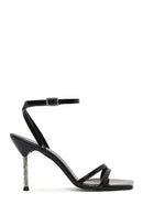 Women's Black Ankle Buckle Stoned Thin Heel Patent Leather Sandals | Derimod