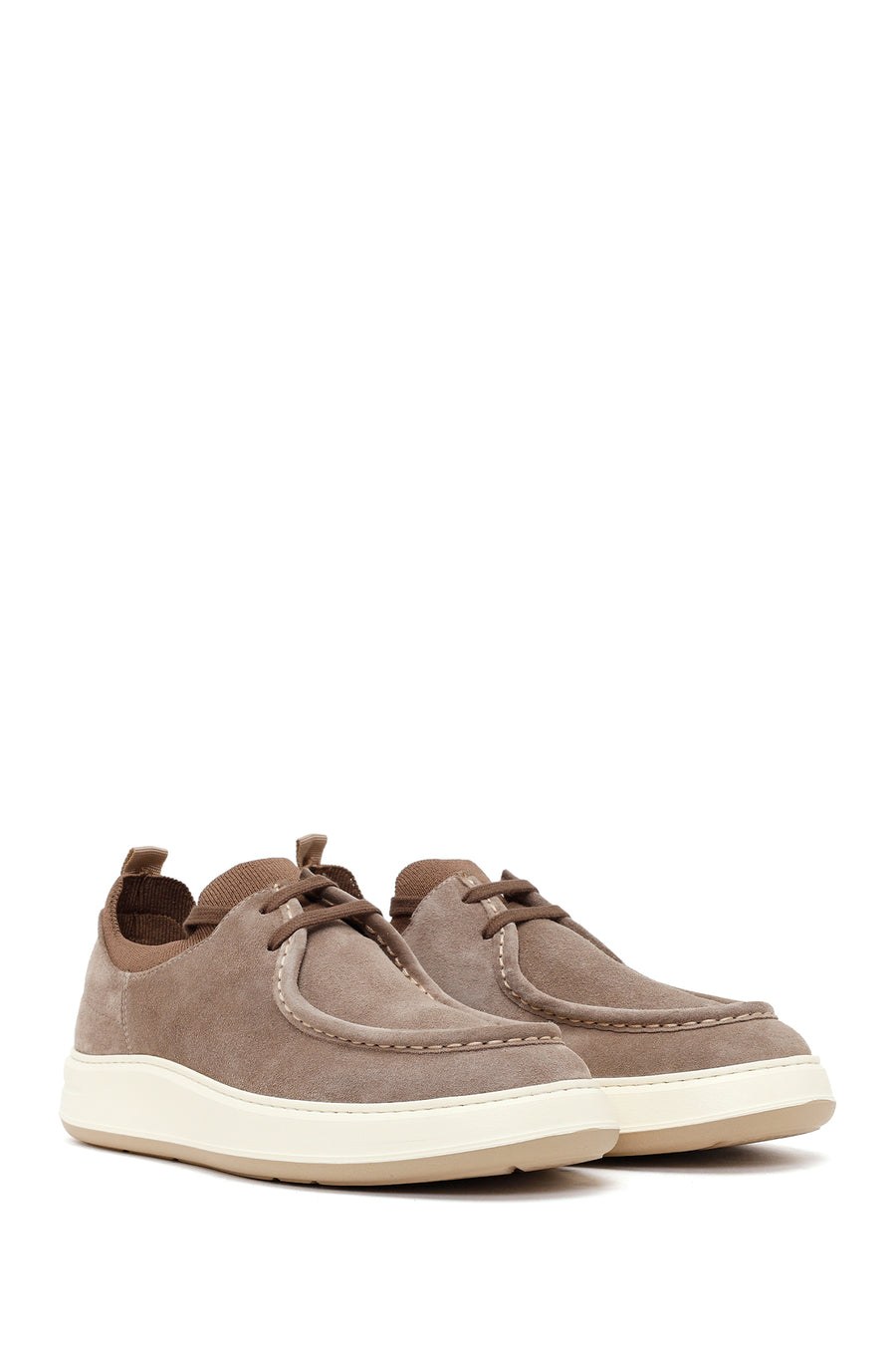Male Beige Lace-Up Thick-Soled Suede Leather Casual Shoes