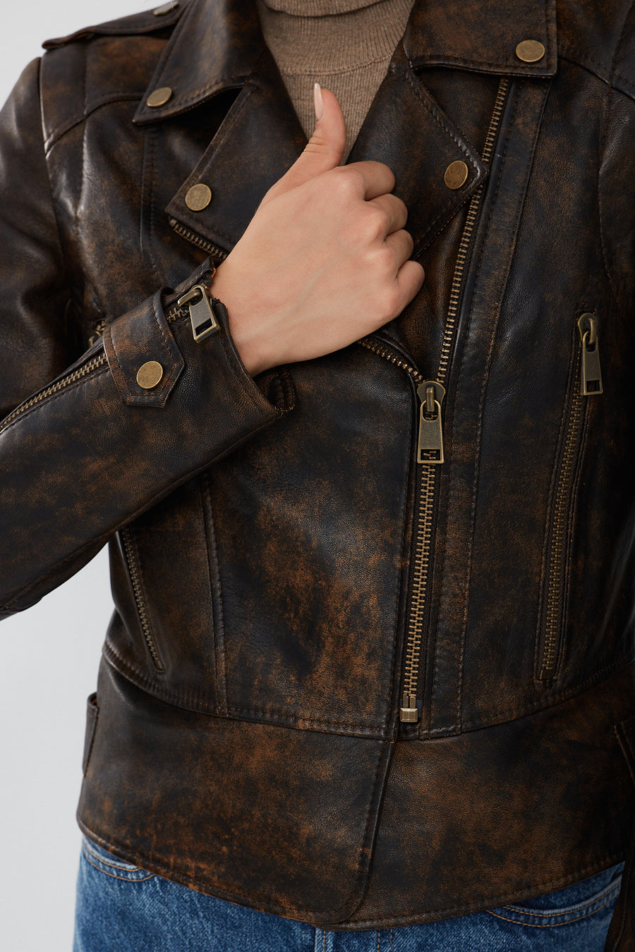 Newyork Women's Brown Vintage Biker Leather Jacket