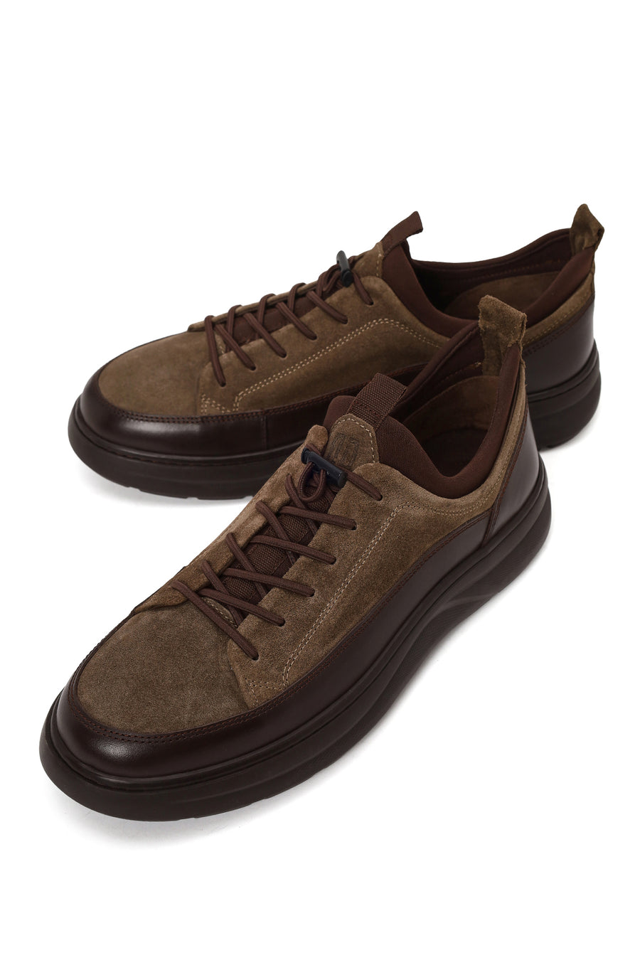 Erkek Vizon Bağcıklı Kalın Tabanlı Deri Sneaker