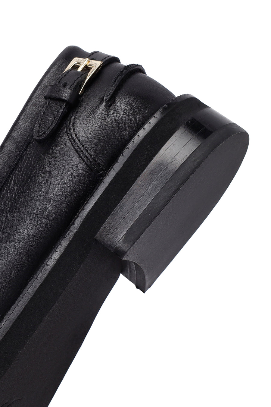 Woman Black Buckled Leather Masculine Loafer