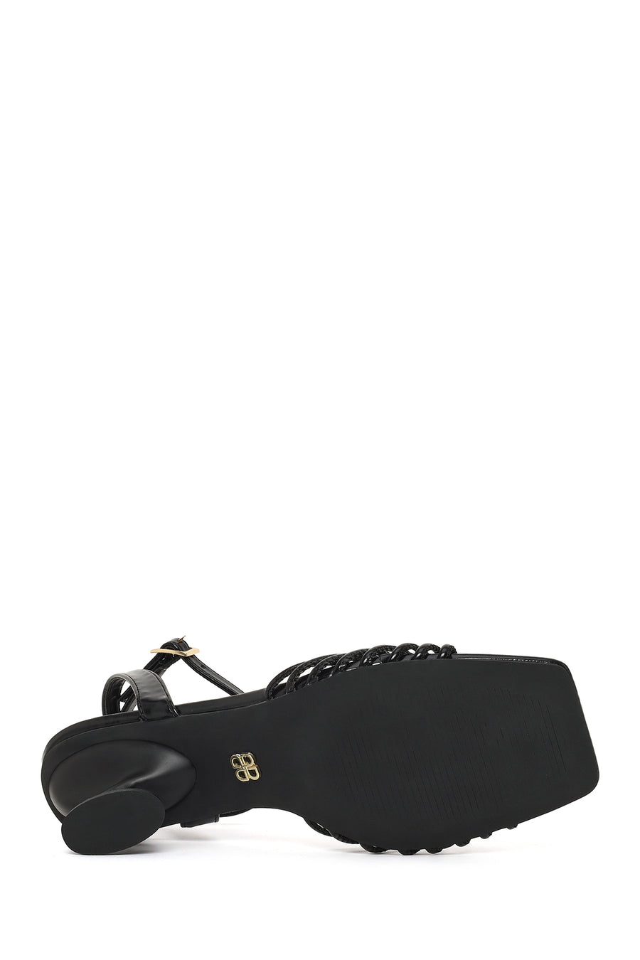 Woman Black Ankle Buckled Chunky Heeled Sandals